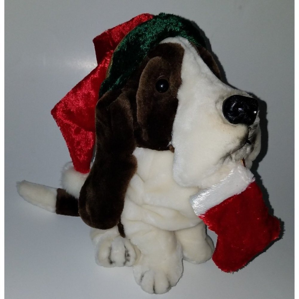 Dan Dee Christmas Puppy Dog Plush Stuffed Toy Stocking Santa Hat Basset Hound